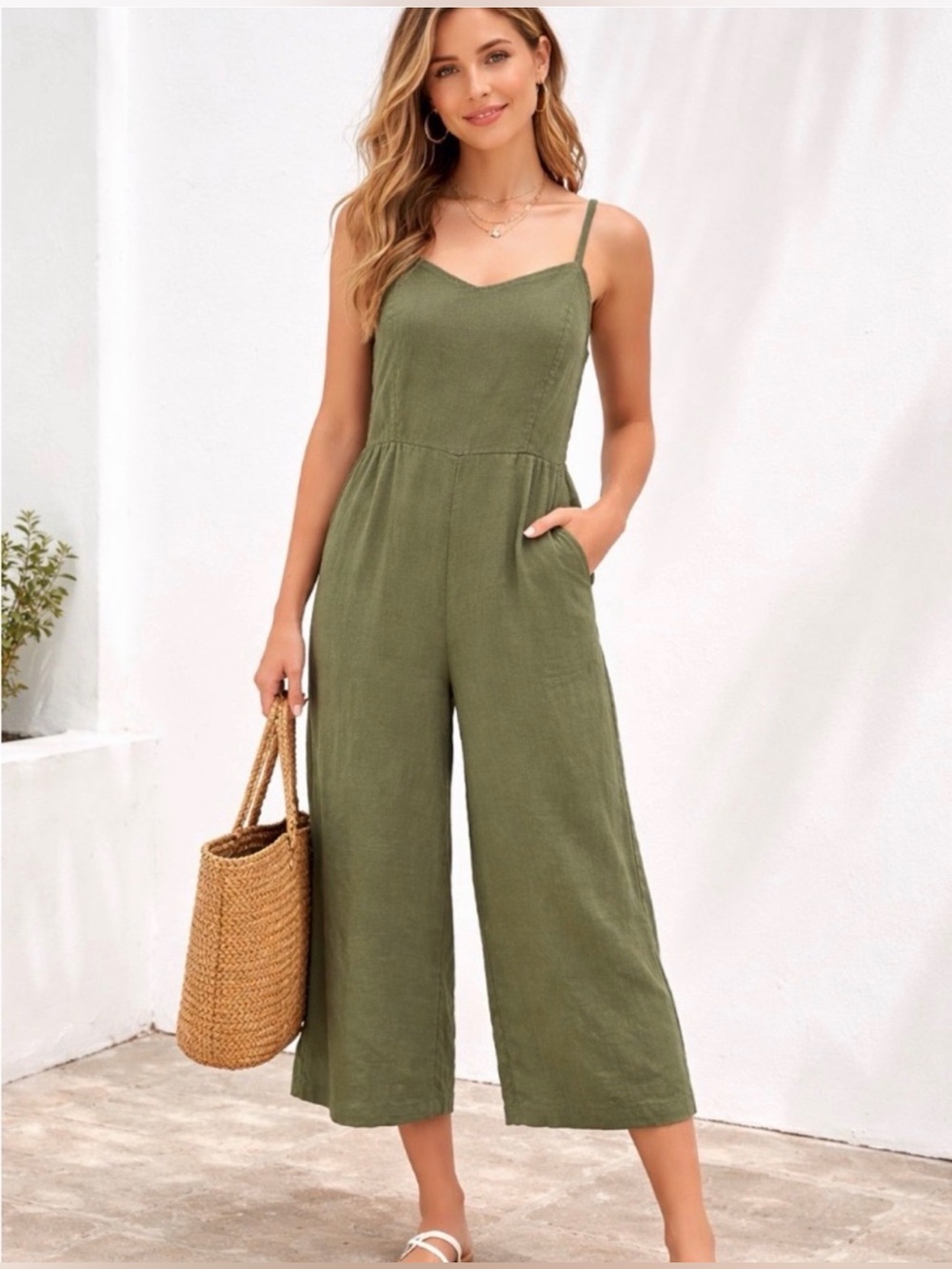 Old Navy Olive Green Spaghetti Strap Jumpsuit